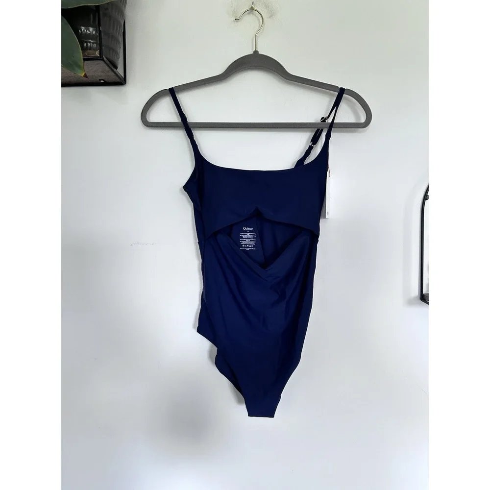 NWT Quince Deep Navy Italian Cut Out One-Piece Swimsuit Size Medium
